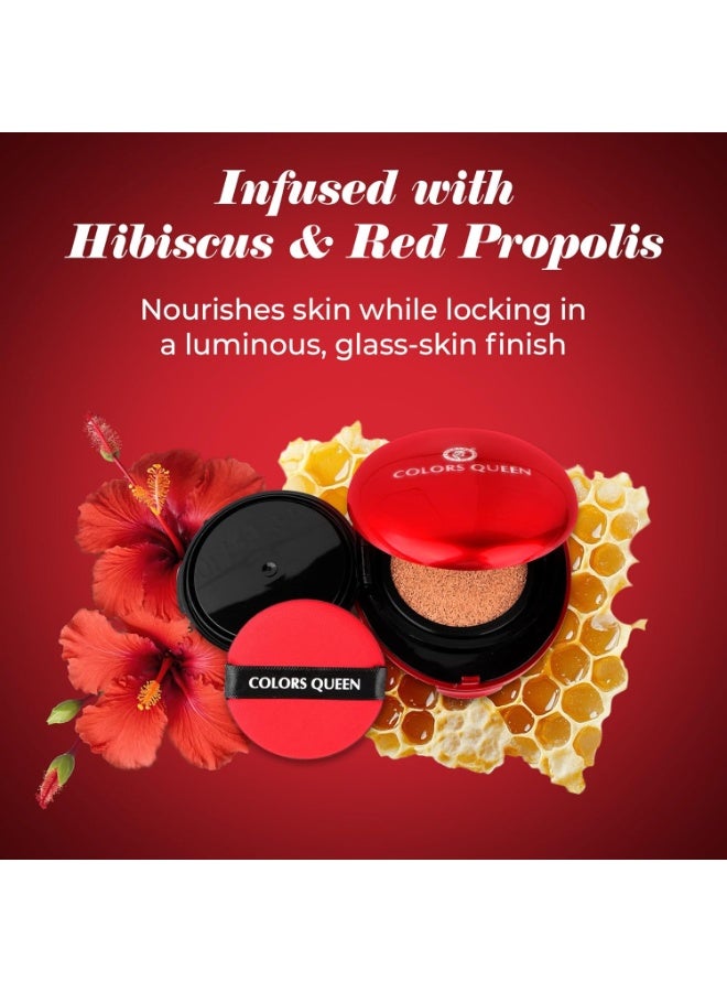 Colors Queen Red Cushion Foundation | Ultra-Light Weight Formula | Satin Glow Finish with Full Coverage | Nourishing & Hydrating | 72 Hours Long Lasting Cushion Foundation for Women | Suitable for All Skin (05 - Walnut Dream, 18g) - Image 3